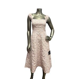 NWT Lulus Pink Floral Jacquard Lace Up Back Midi Dress Square Neck XS